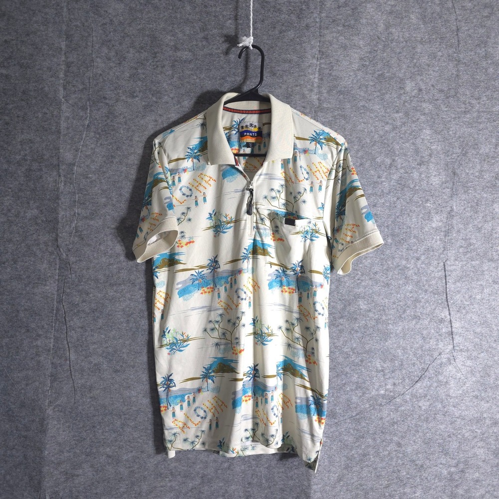 PRNTD by Polymer Hawaiian Aloha Tropical Beach Polo Shirt Mens M Performance